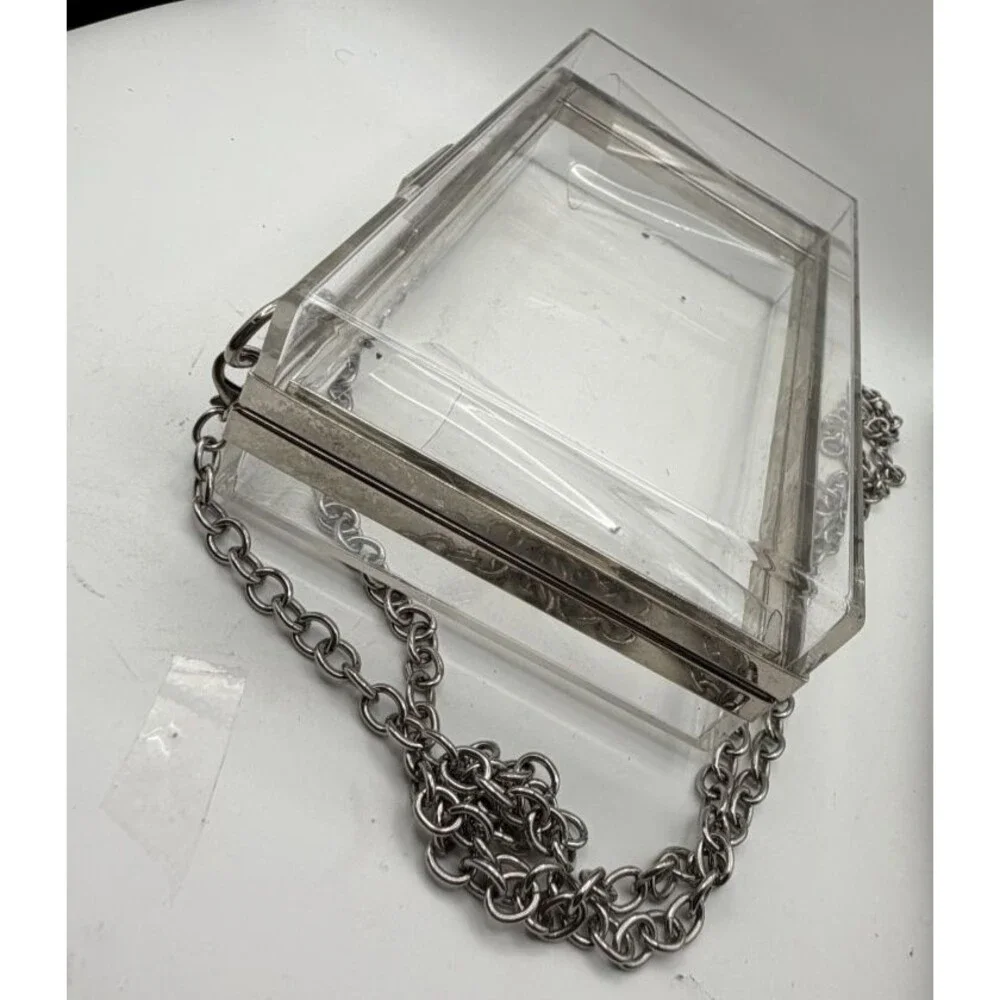 👜Clear Box Hard Case Crossbody Bag | Women's Small | Silver Chain Strap & Clasp